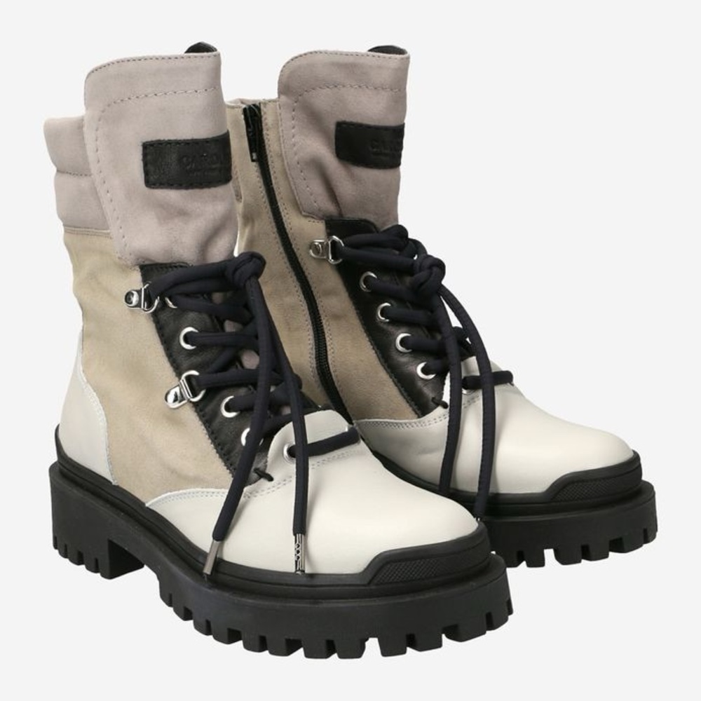 Donna Carolina Black + White Lug Sole Combat Boots